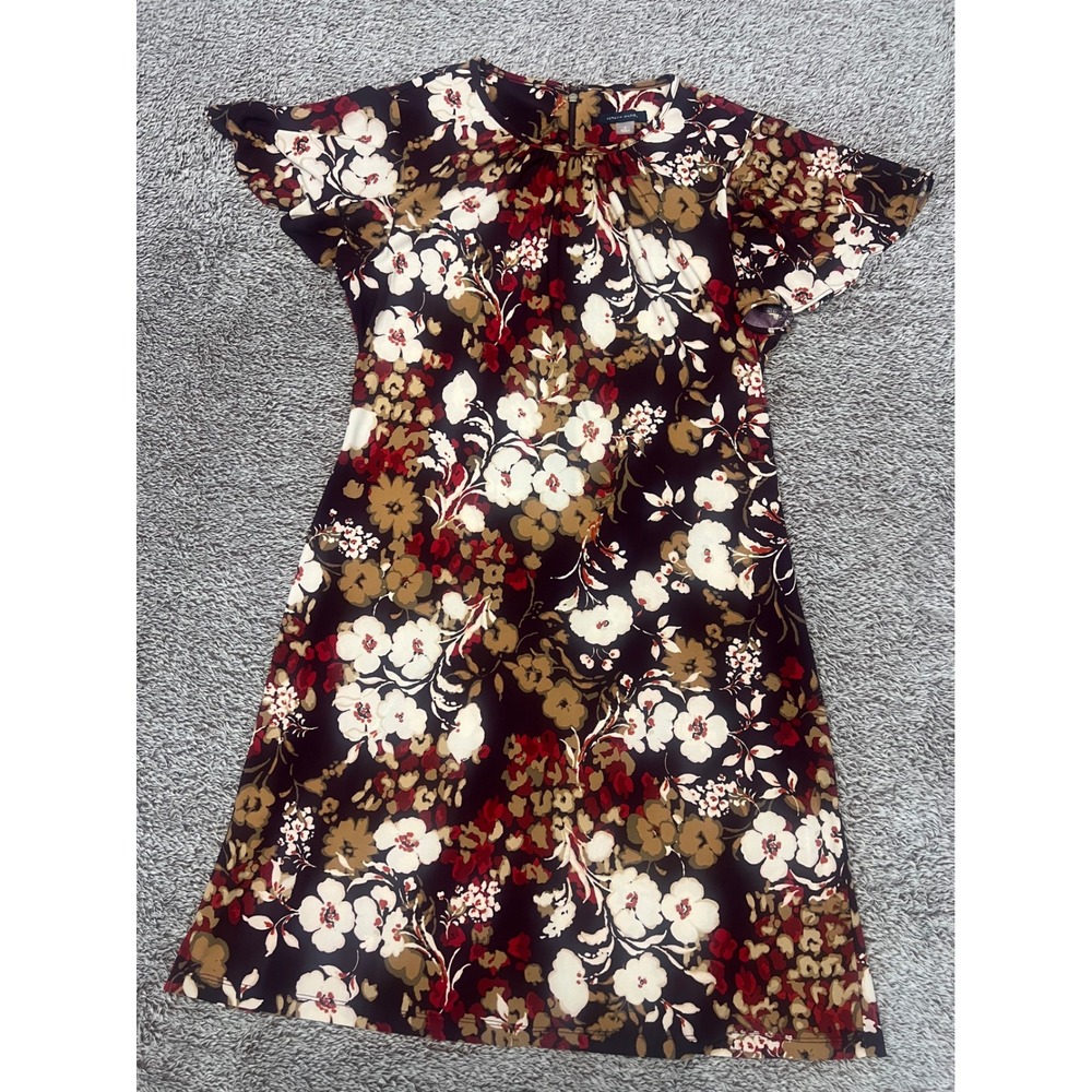 Tommy Hilfiger Dress Womens 8 Floral Flutter Sleeve Stretch Shift Burgundy